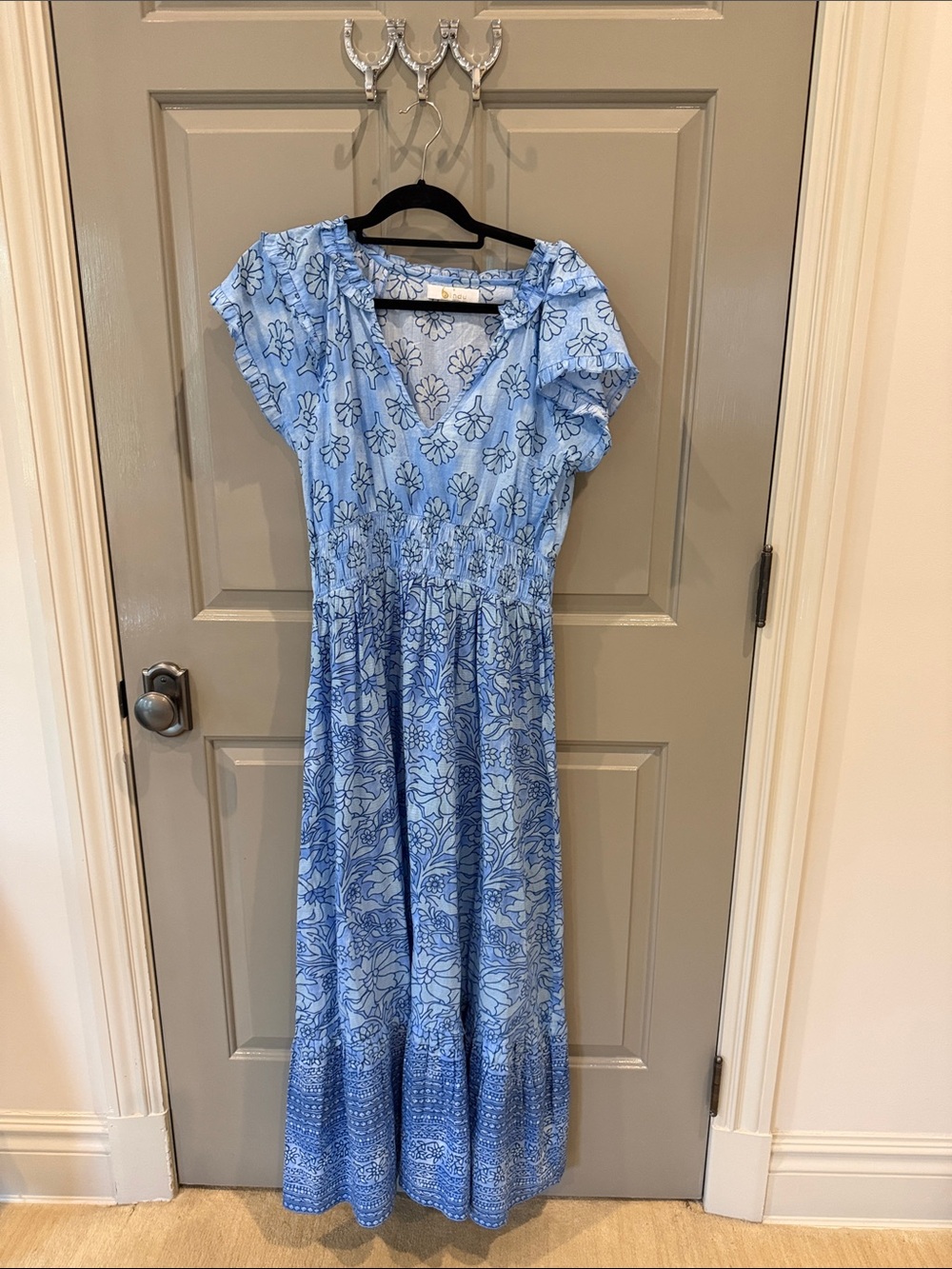 Blue Floral V-Neck Maxi Dress